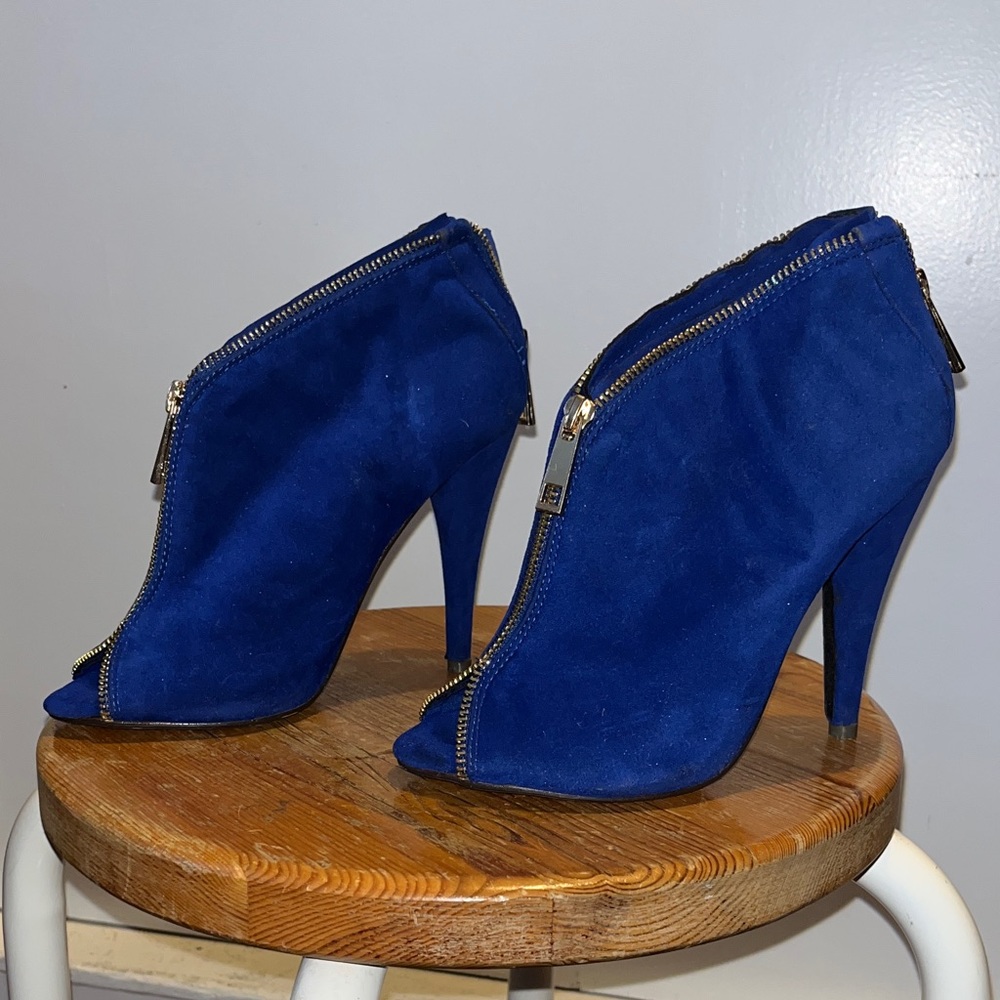 Liliana Royal Blue Peep-Toe SUEDE Heeled Boots Size 7